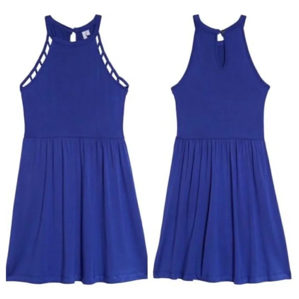 Good Luck Girl Gem Knit Halter Cage Skater Dress